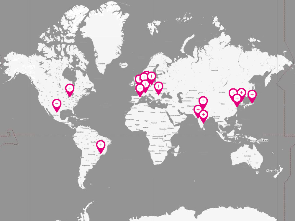 Weltkarte mit Standortmarkierungen